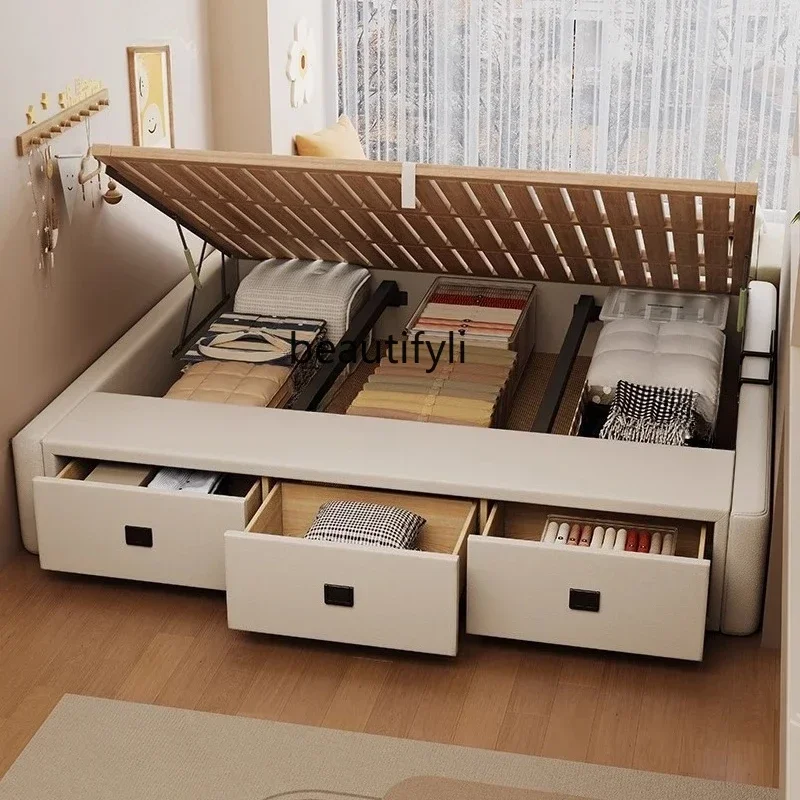 

smt03 ss7486 Beech row skeleton flush edge small apartment with drawers side open storage no bedside bed, tatami bed