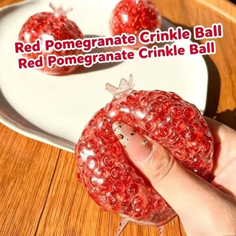 Red Pomegranate Crunchy Stress Ball Fidget Toy Handmade Squeeze Toy for Anxiety Relief Stretchable Crunchy Ball for Adults
