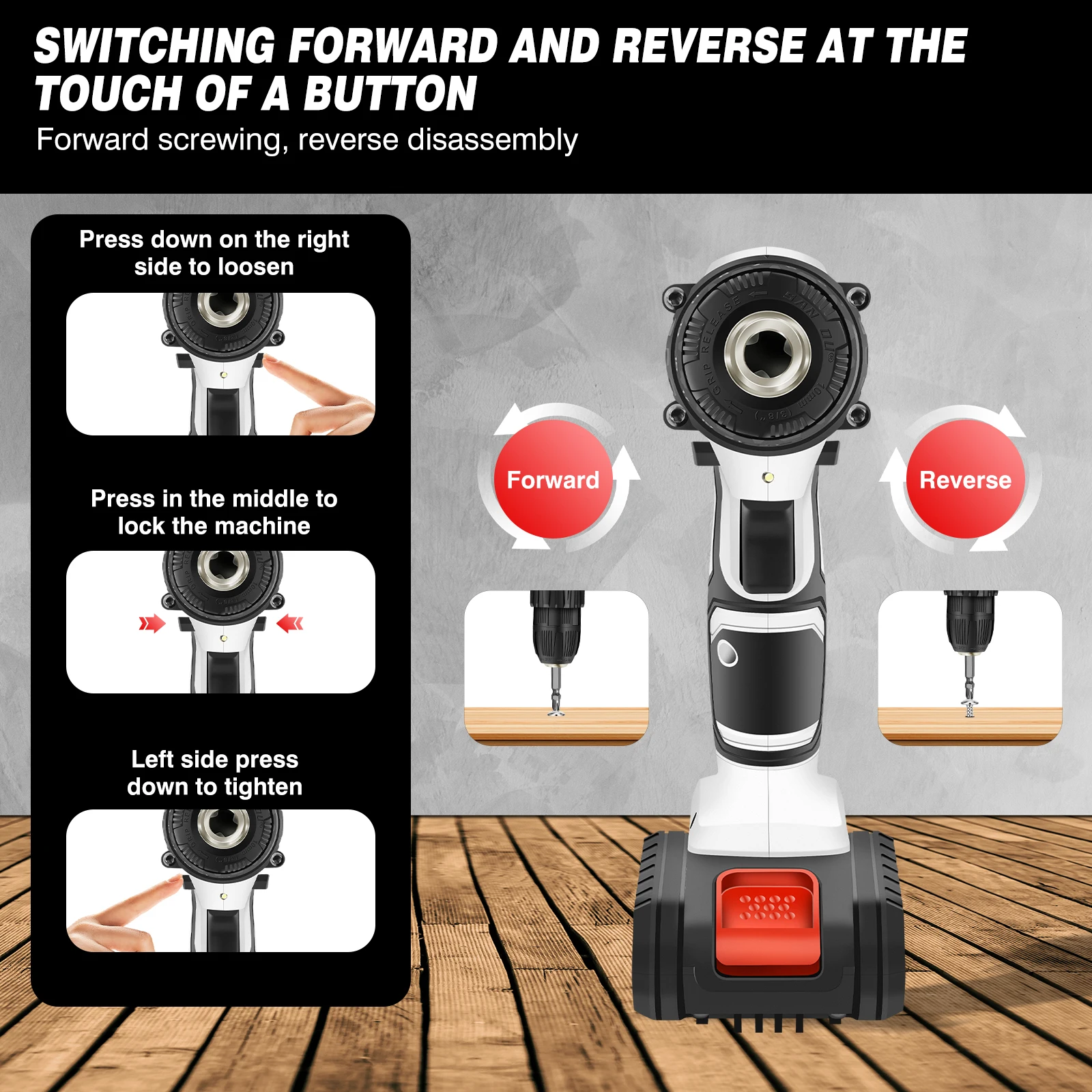 DayPlus Cordless Drill Set Electric Screwdriver Drill Set with 2-Variable Speed, 25+1 Torque,21V Li-ion Battery & Fast Charger