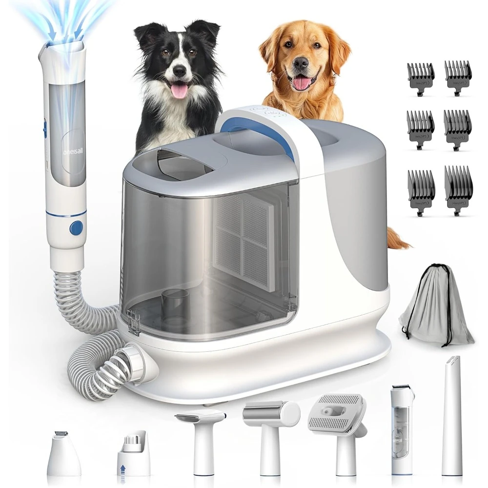 

Dog Grooming Vacuum, 13000Pa Powerful Dog Hair Vacuum with Dog Clippers & Shedding Brush 7 Grooming Tools