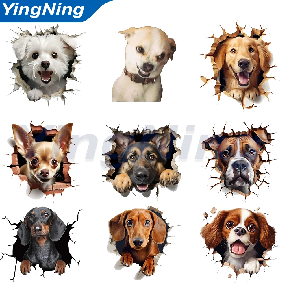 

Funny 3D Dog Wall Stickers Realistic Broken Wall Pet Puppy Vinyl Decals for Kids Room Toilet Bedroom Car Decor Waterproof Poster