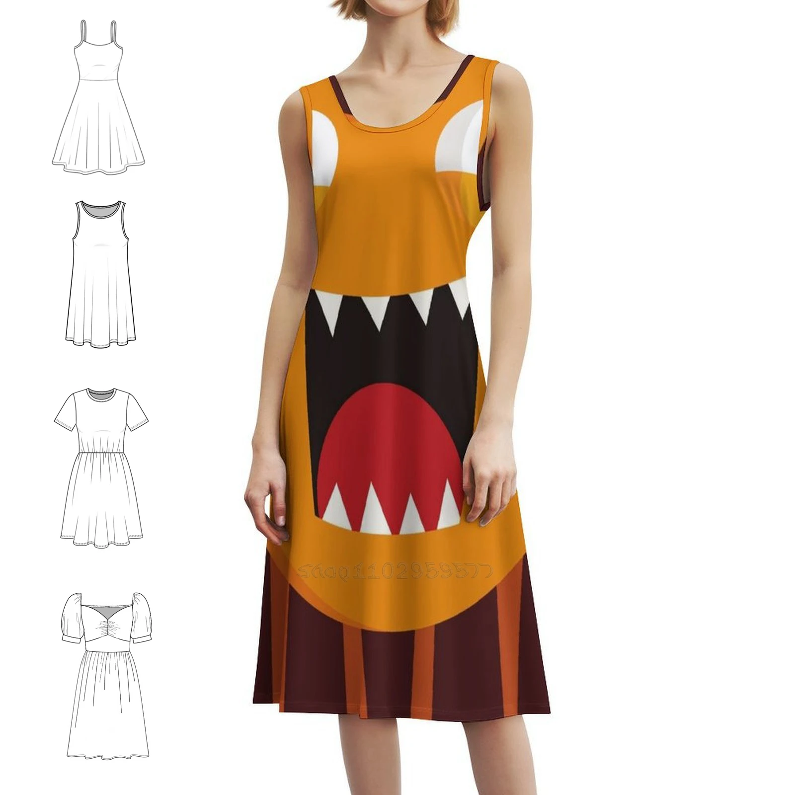 Funny Mask Bohemian Sleeveless Dress Multi-Print Beach Vacation Party Dress Mouth Cute Open Teeth Lips Funny Open Female