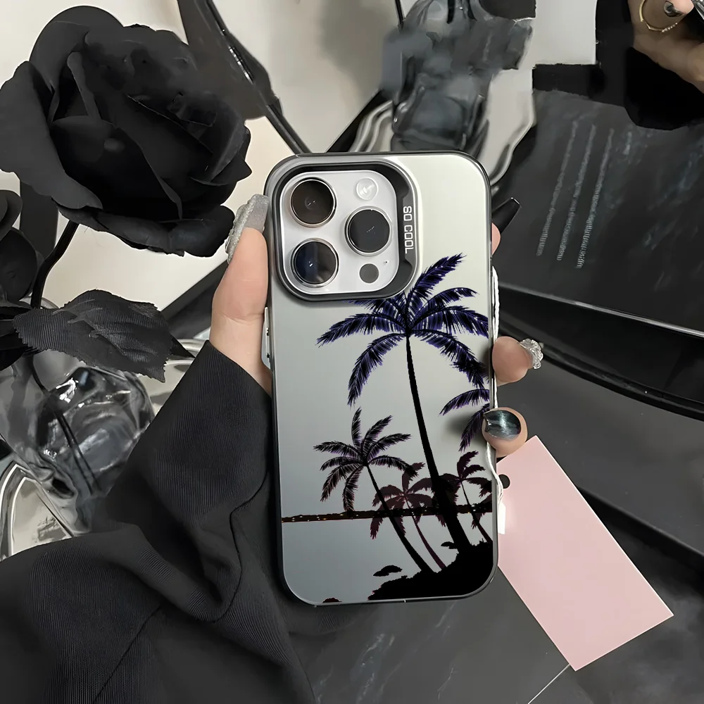 Black white coconut tree Phone Case For iPhone 16 15 14 13 12 11 Pro Max Grey Black Matte Ultra-thin Soft Candy Abrazine Funda