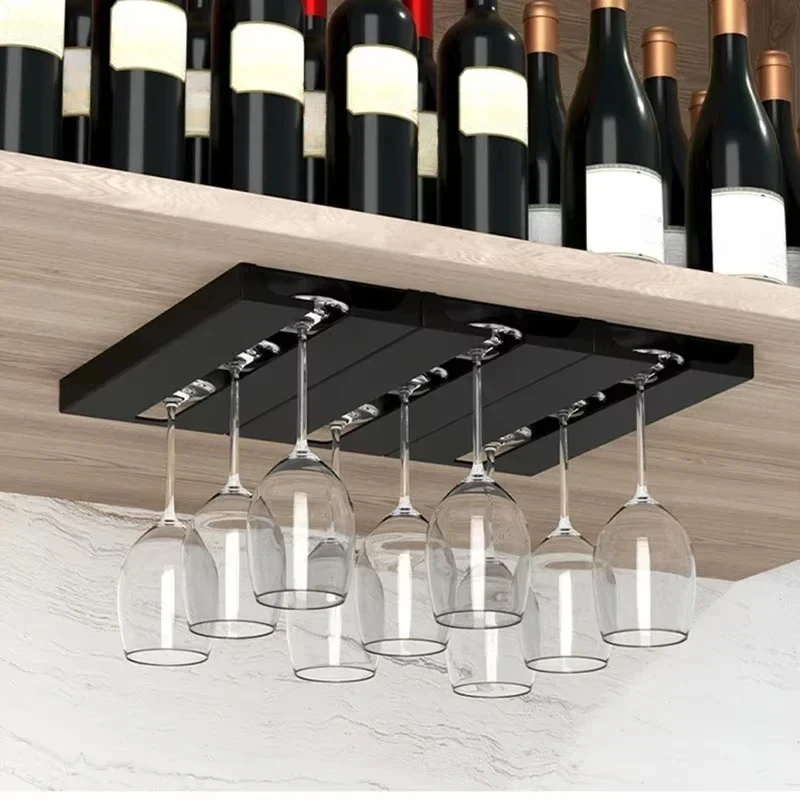 2PCS Kitchen Under Cabinet Free Punching Holder Wine Glass Rack Multi-function Classification Stemware Glass Cup Hanging Holder