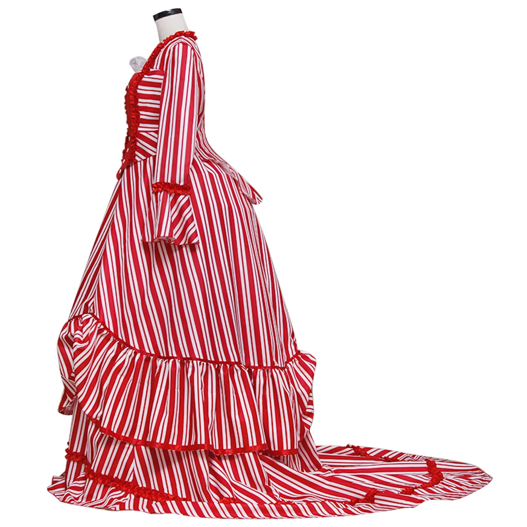 Sweeney Todd Mrs. Lovett's Cosplay Costume Red Striped Dress Medieval Victorian Ball Gown Halloween Party Outfits