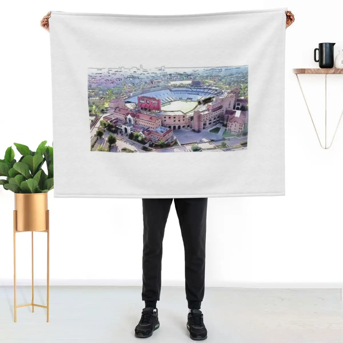 

Aerial of the Doak Campbell Stadium in Tallahassee, Florida - pencil sketch Throw Blanket