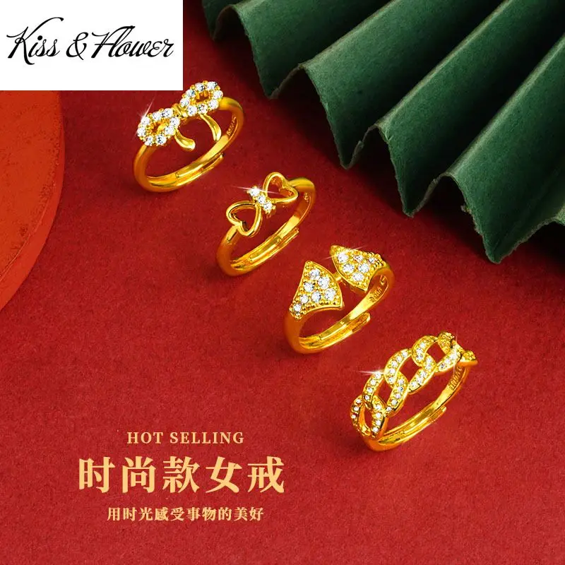 KISS&FLOWER RI170 Fine Jewelry Wholesale Party Birthday Wedding Christmas Gift Ginkgo 24KT Gold Ring for Women Girlfriend Bride