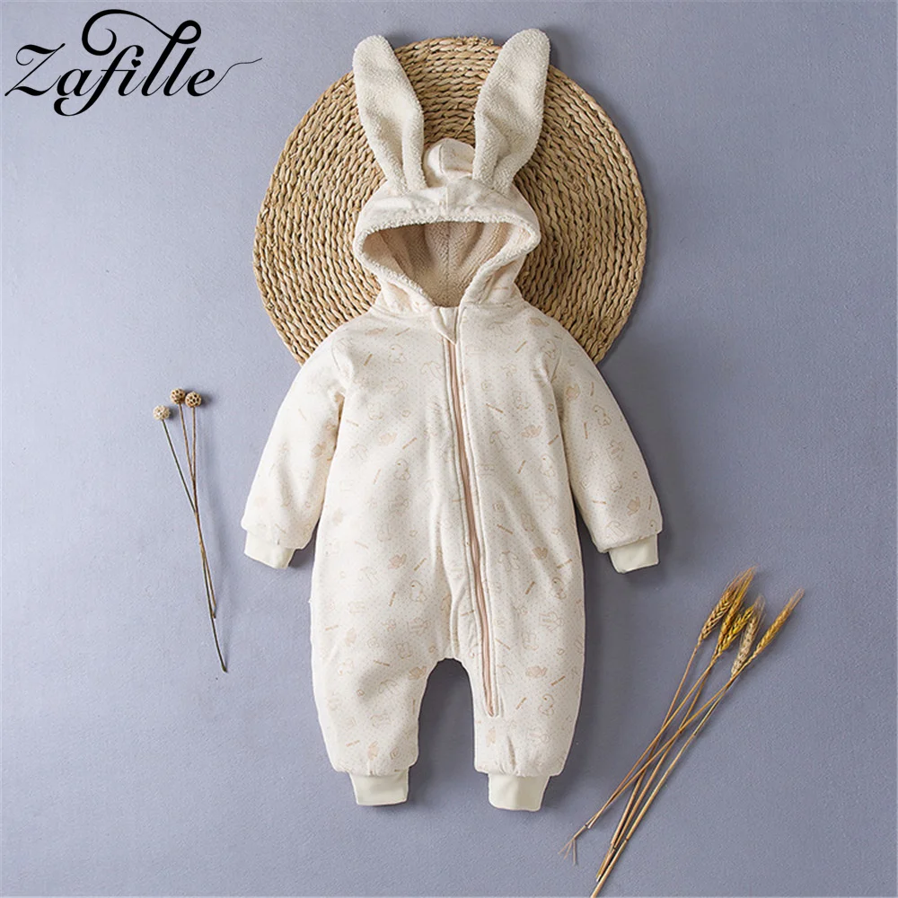 

ZAFILLE Plush Newborn Winter Jumpsuit For Girls Clothing Zipper Hooded Baby Rompers Cute Infant Sleepwear Toddler Girls Clothes