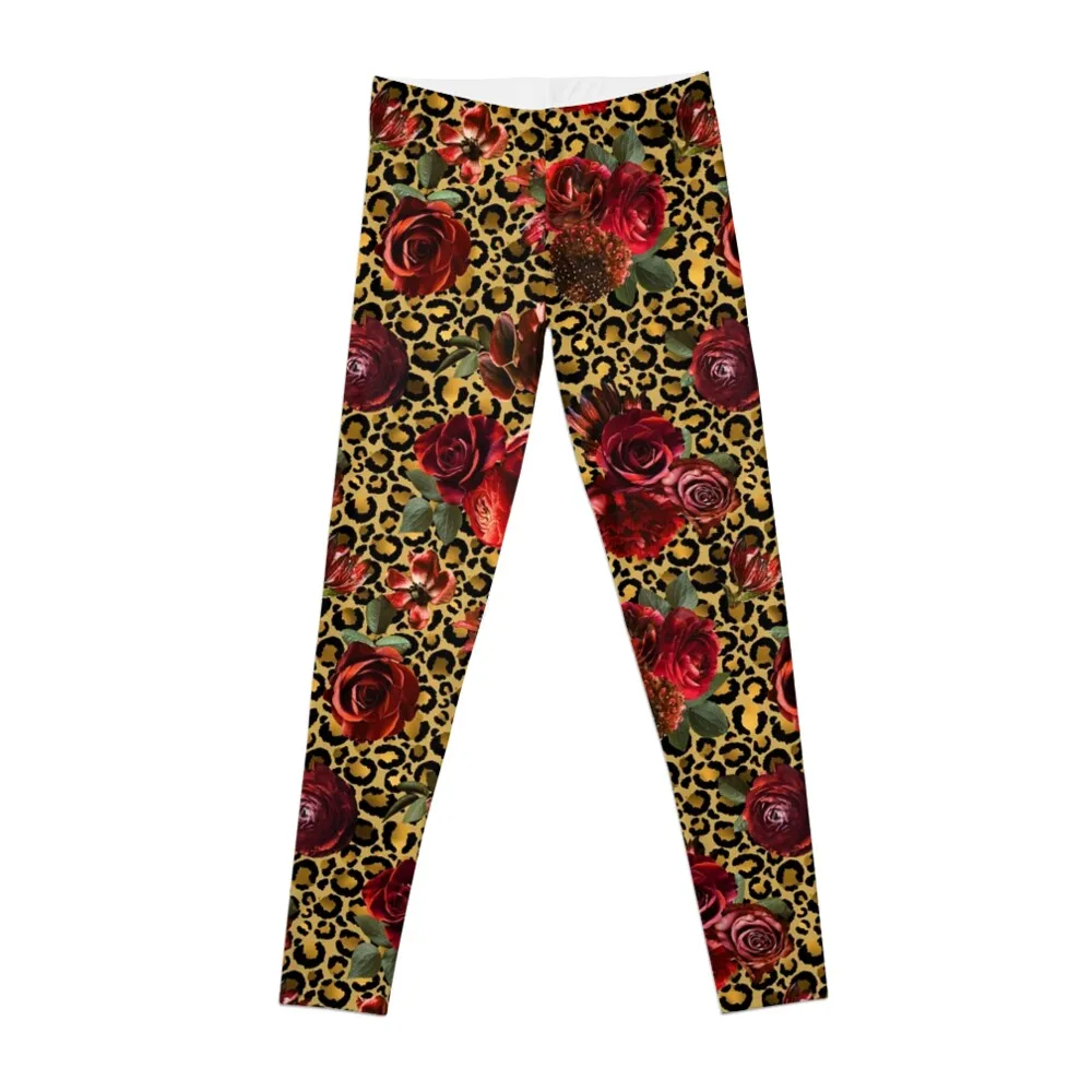 

Red Roses on Leopard Leggings legging push up sports for Women's push up Womens Leggings