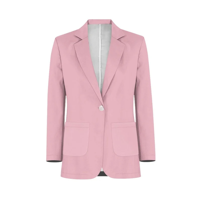 Noisydesigns Pink Solid Color Blazer For Women Spring Autumn Long Sleeve Lapel Jacket Formal Suit Office Lady Shop Casual 2024