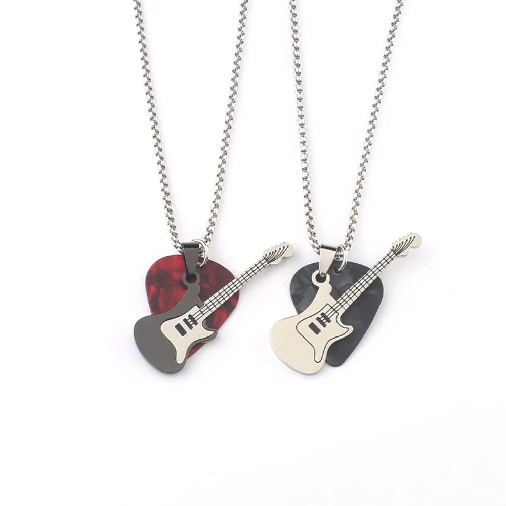 Hip-hop Guitar Pick Pendant Necklace Punk Titanium Steel Guitar Chain Choker Vintage Trendy Electric Guitar Sweater Chain Boys