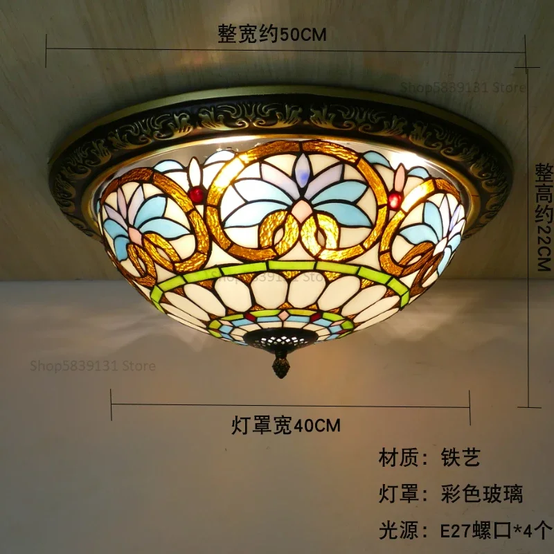 Turkse retro plafondlampen Tiffany lampen Vintage cirkelvormige gekleurde glazen plafond hanglamp woonkamer slaapkamer Art Deco lamp