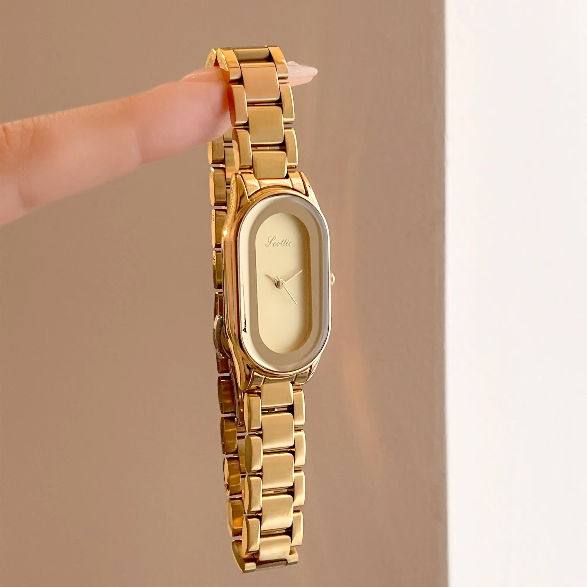 Original Scottie 9748 Minimalist Oval Gold Women's Stainless Steel Watch, Fashion Business Quartz Ladies Watch Accesorios Mujer