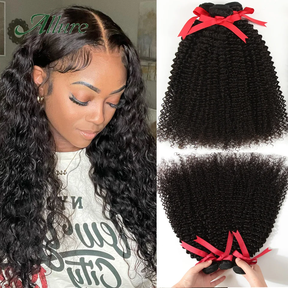 Bundel rambut manusia keriting Kinky bundel rambut gelombang air Brasil ekstensi rambut Remy 100% hitam alami 1/3/4 buah penutup rambut