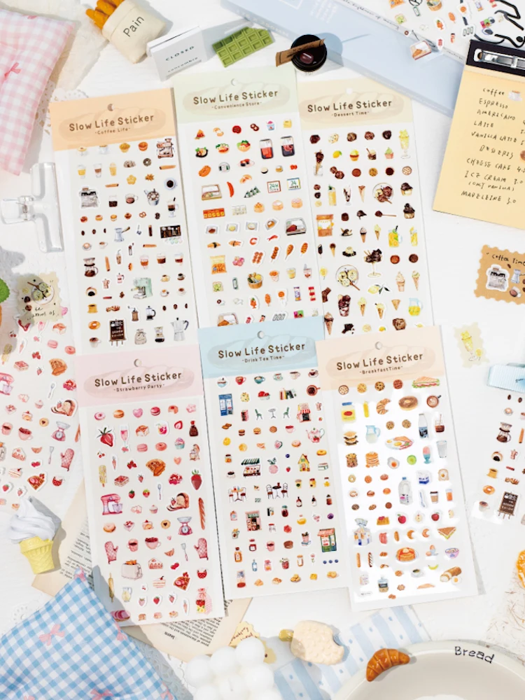 Autocollants mignons sur le thème de la vie des neiges pour scrapbooking, desserts, café, gâteaux, fraises, autocollants roses, fournitures de papeterie, journal, artisanat
