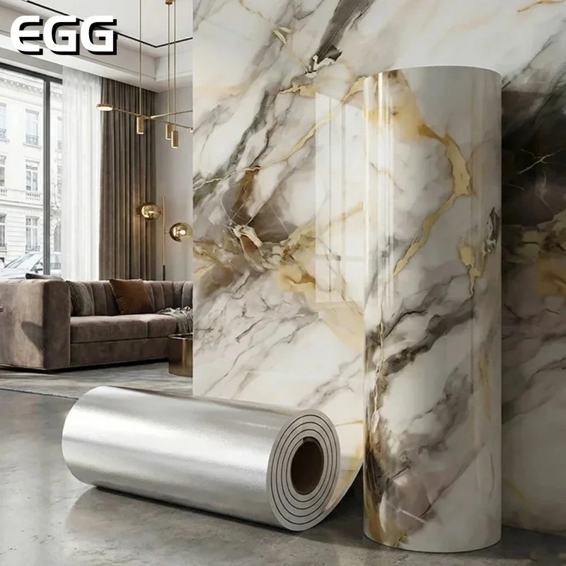 

Marble Effect Foam Wallpaper Waterproof Gilded Pattern Wall Stickers Panels for Home Interior Upgrade Kitchen TV Wall Decoration