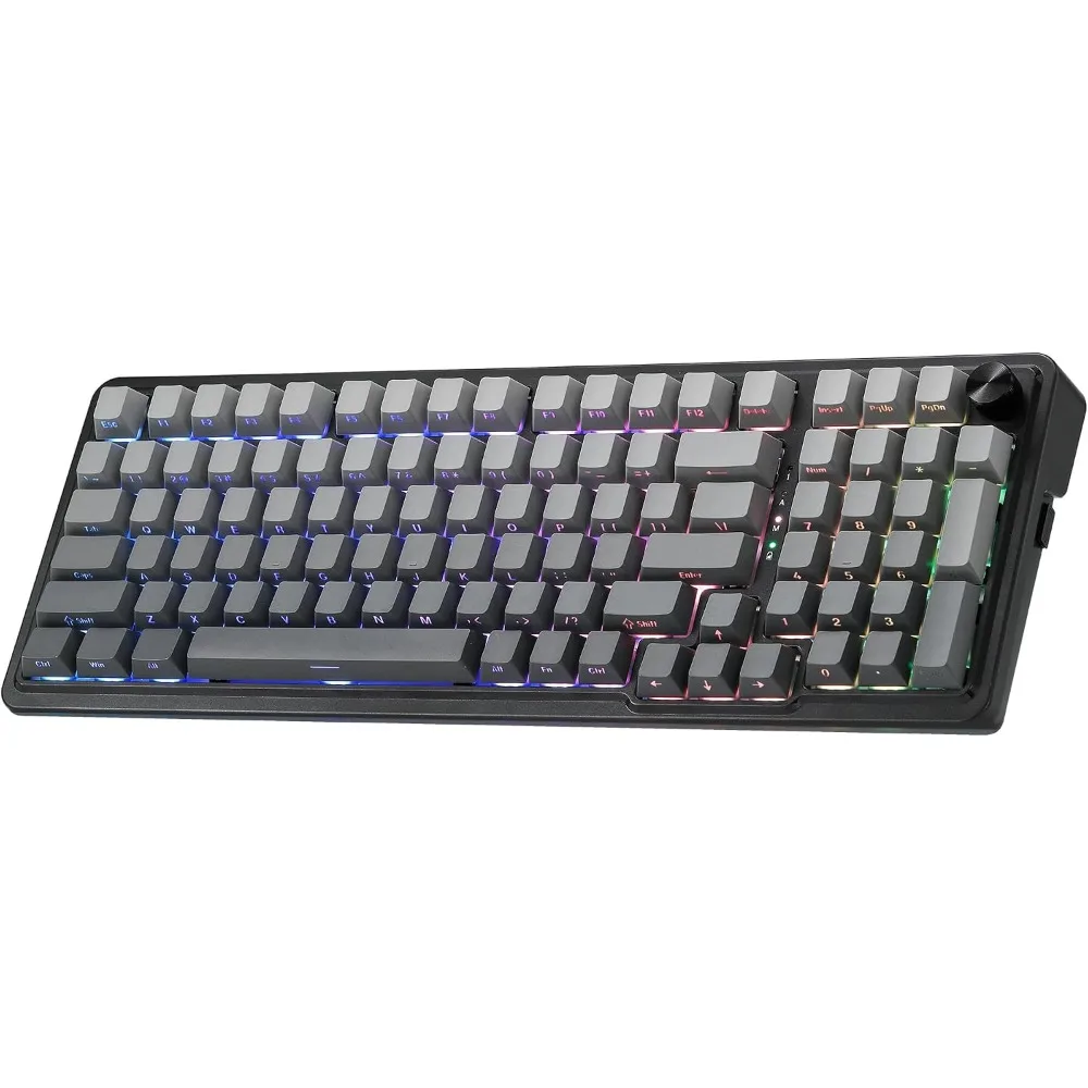 98-Key Wireless Mechanical Gaming Keyboard with RGB, Hot-Swap Socket, Dedicated Knob, and 5-Layer Noise Reduction