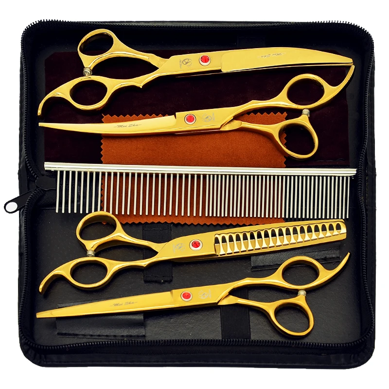 

7 inch Meisha Pet Dog Grooming kit Straight Cutting Curved Shears Puppy Animal Hair Cutting Scissors Thinning Fur Clipper B0015A