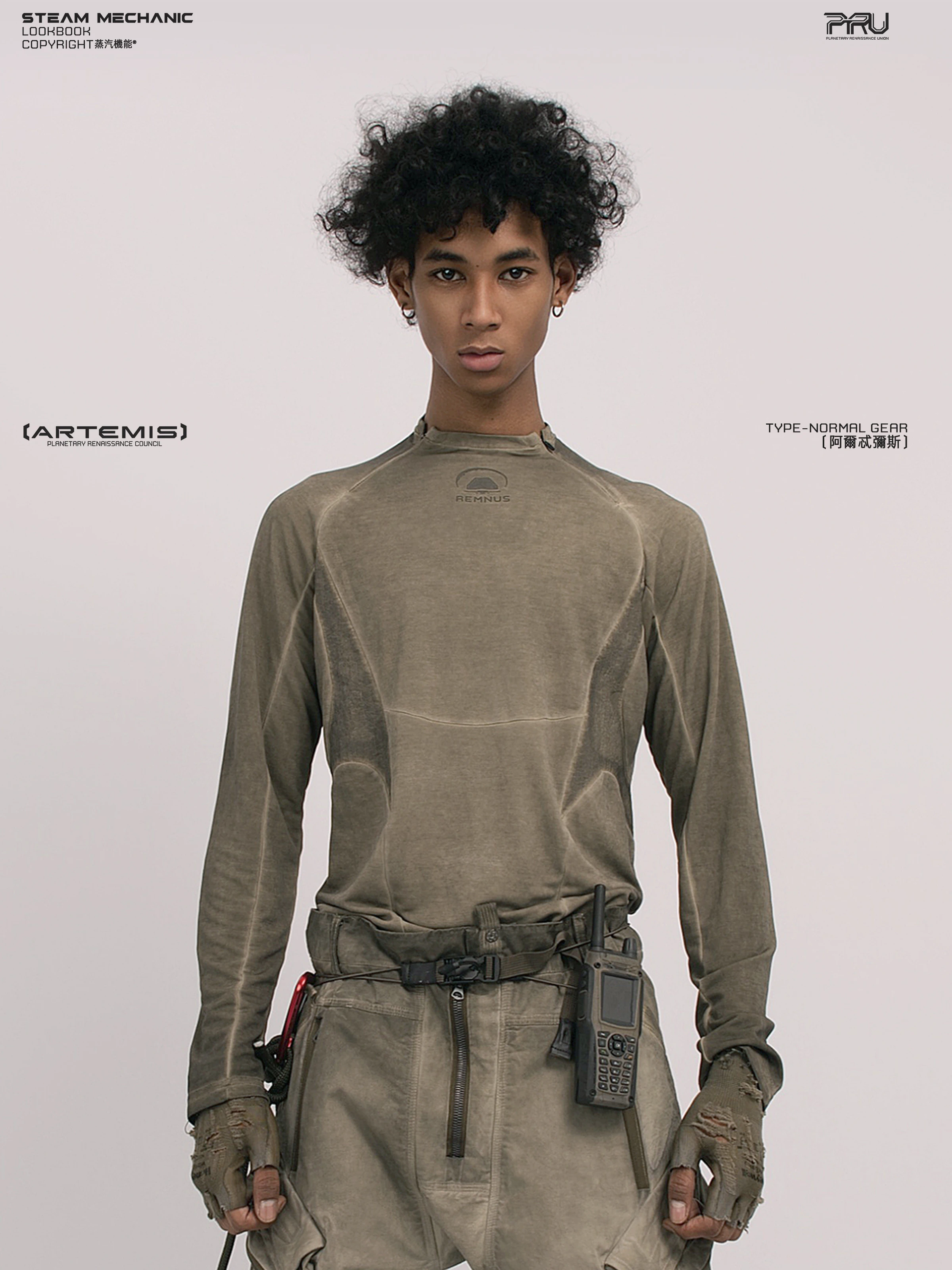 

STEAM 25AW Cyberpunk Techwear Wasteland Punk Dirty Washed outdoor long-sleeved casual base layer T-shirt slim fit cycling jersey