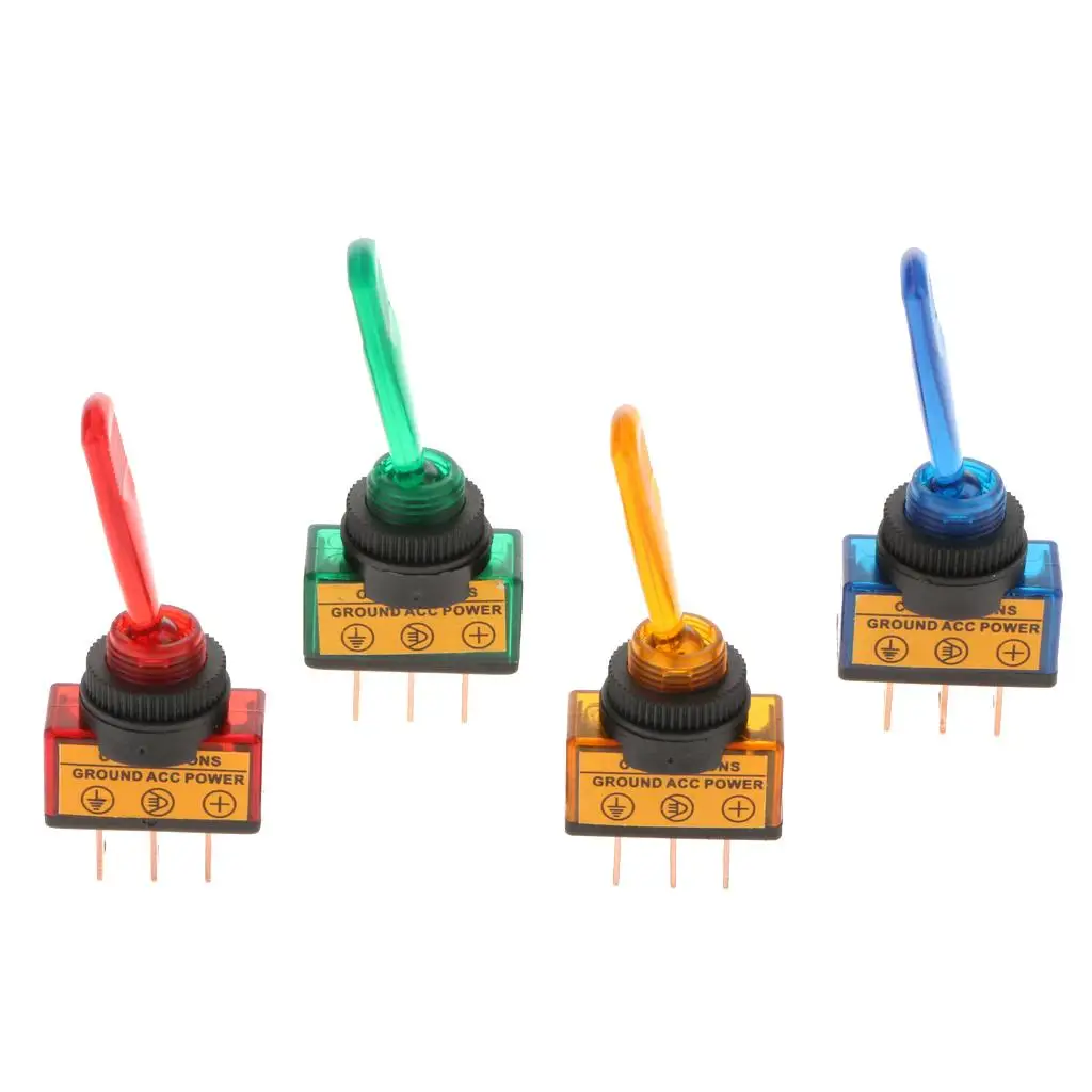 12V Car Toggle Switch Heavy Duty Rocker Switch SPST LED Illuminated Small Switch for Marine Truck Device Installation