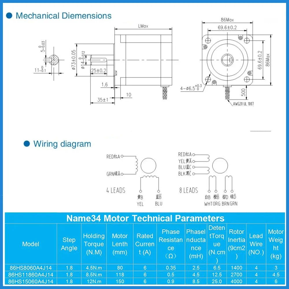 CNC 4.5Nm/8.5Nm/12.5Nm Stepper Motor Kit 2PH 6A Diameter 14mm Shaft NEMA 34 with Power Supply+HB860C Driver For Engraver Lathe