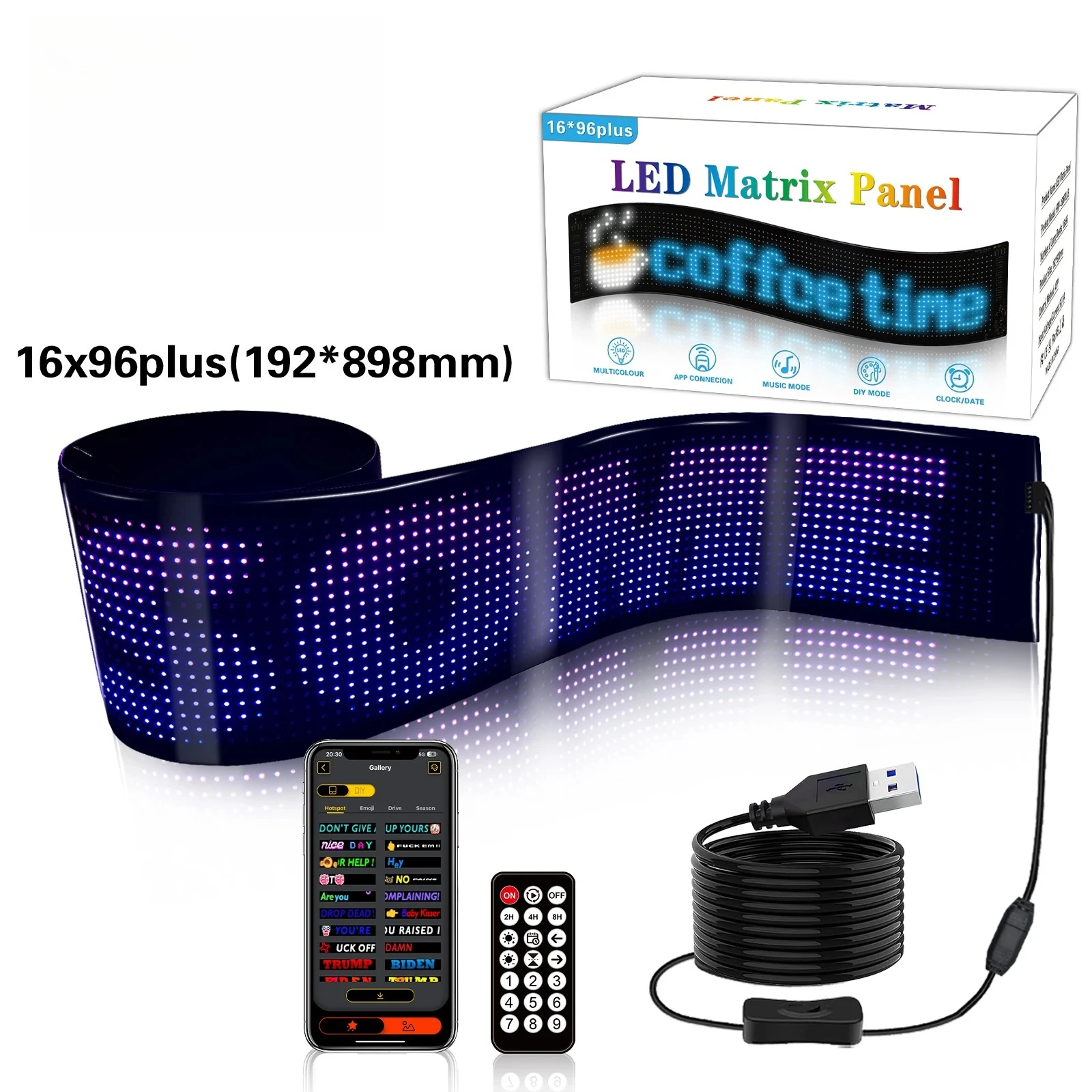 Flexible Programmable LED Matrix    Sign 5V USB Scrolling Display with APP Remote Control DIY Pixel Light Board for Car Store