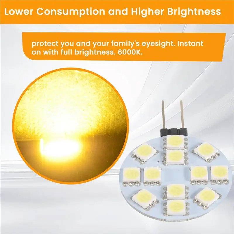 [A93Z!】 12PCS G4 Puck Lights LED Bulbs Side Pin Base Round G4 5050 12SMD LED RV Camper Light Home Reading Light