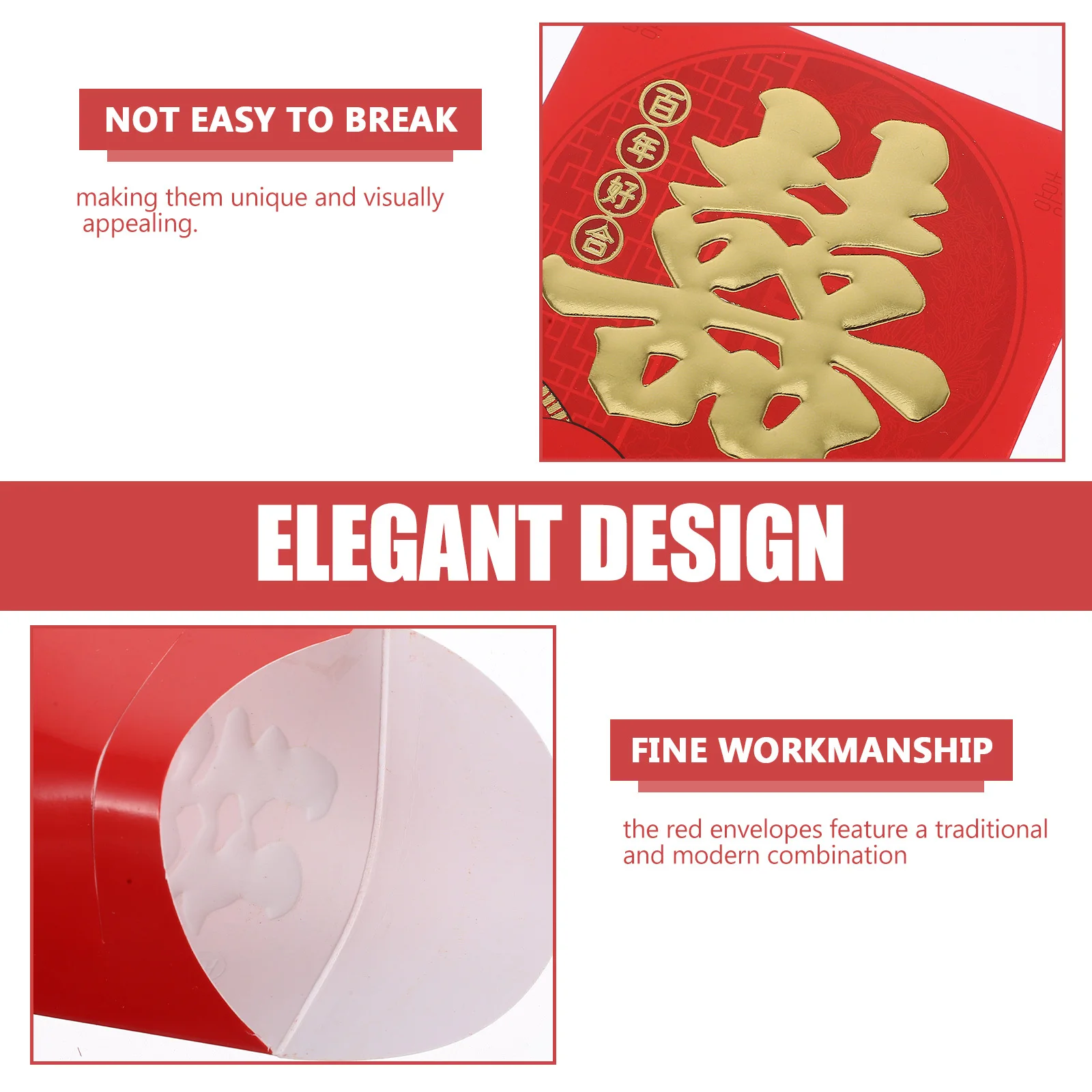 6Pcs Wedding Lucky Money Envelopes Chinese Style Red Packets Cute Double Happiness Paper Envelopes for Bride Groom Wedding Event