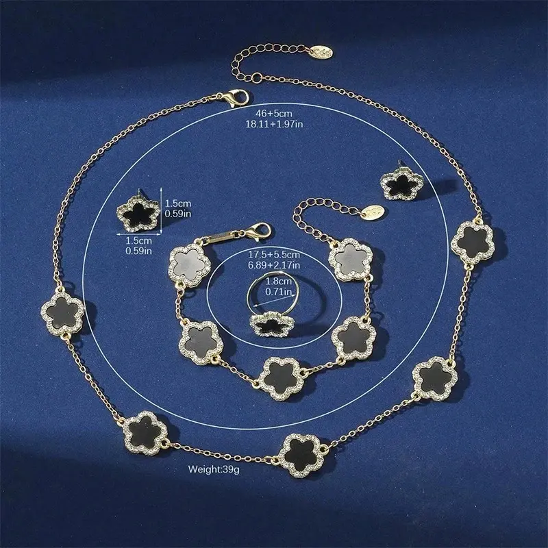 Set da 3 pezzi con ciondolo a forma di fiore Set di braccialetti con orecchini a catena coreana Set di gioielli con pietre Surround in cristallo di