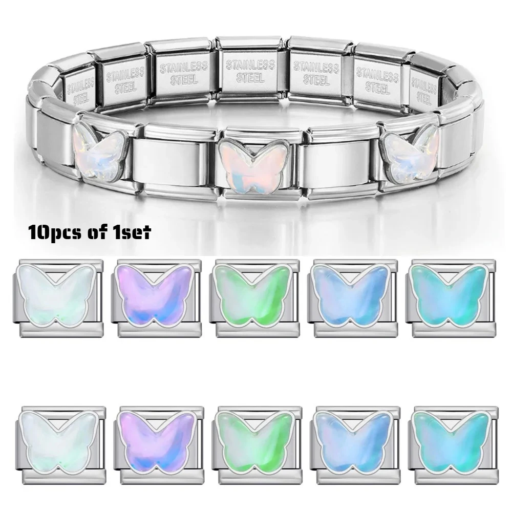 10pcs Colorful Gummy Bear Crystal Skull Stainless Steel Module Charm 9mm Italian Bracelet DIY Jewelry Accessories Bulk Wholesale