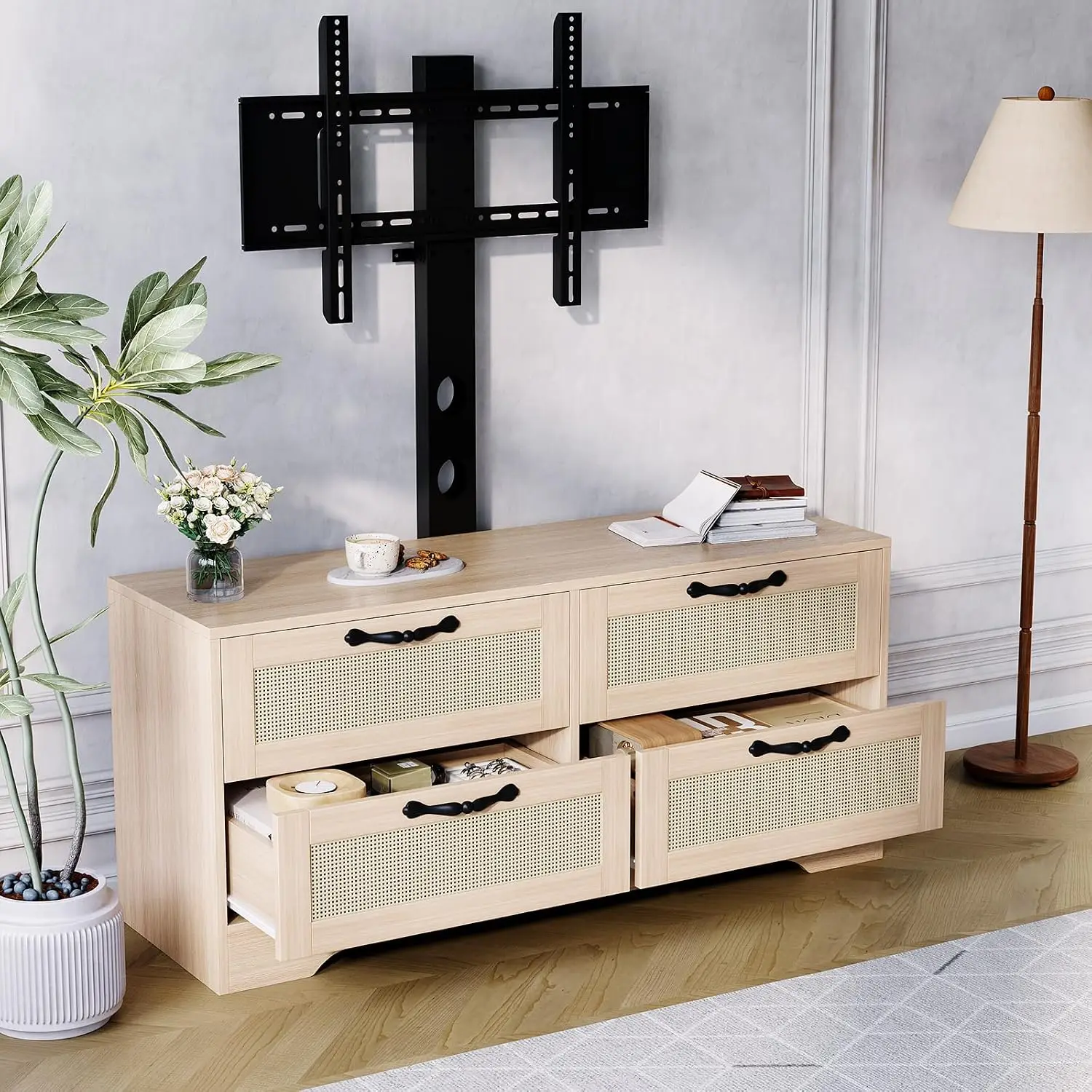 Modern Farmhouse TV Stand Adjustable Mount Fits 70