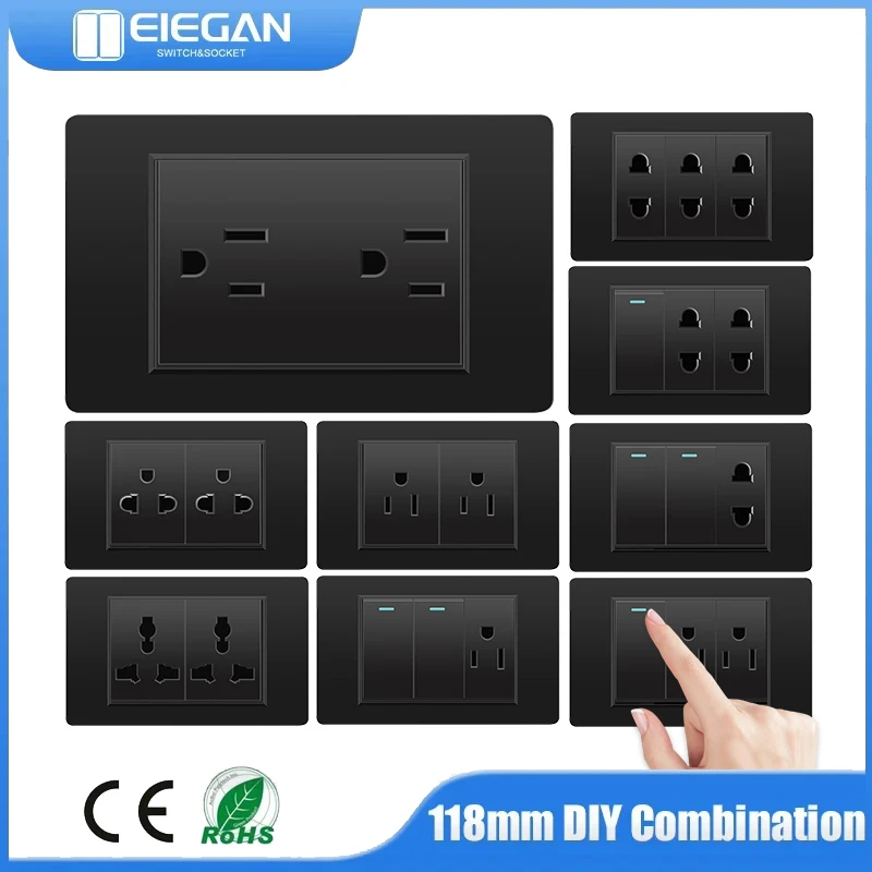 ELEGAN-Interruptor de pared para Panel de PC, enchufe estándar de EE. UU., Control de luz, Ca 5V, 2.1A, puerto USB, enchufe Dual Universal VS SRAN, color negro