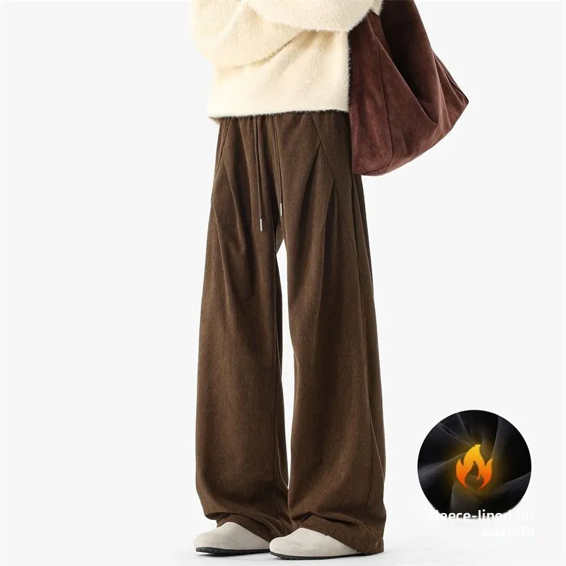 

Retro American Corduroy Men's Casual Pants Autumn Winter Drape Wide Leg Loose Fit Trousers Comfortable Straight Leg Trousers