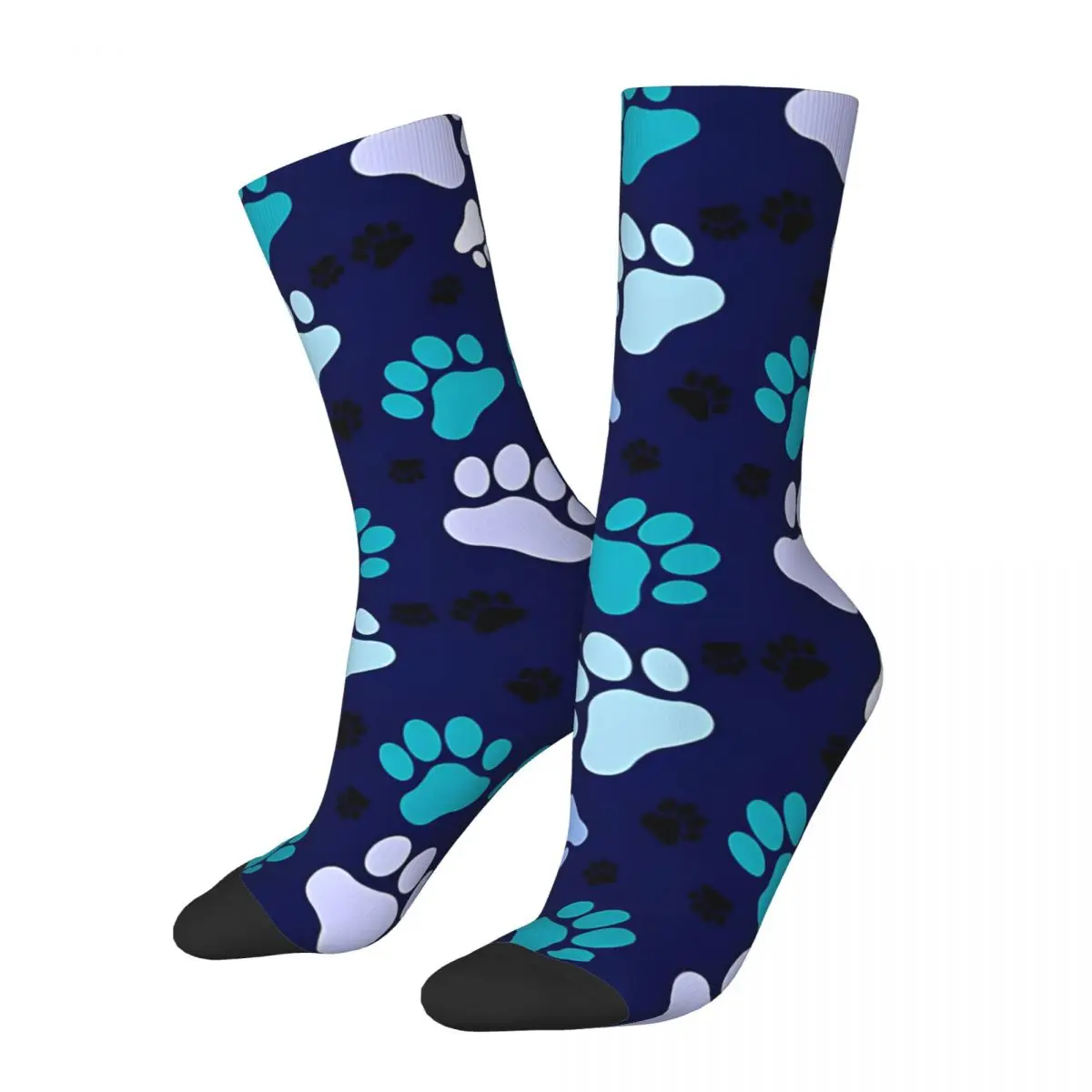 Paw Print - Blue Men's Socks Vintage Harajuku Street Style Novelty Pattern Crew Sock