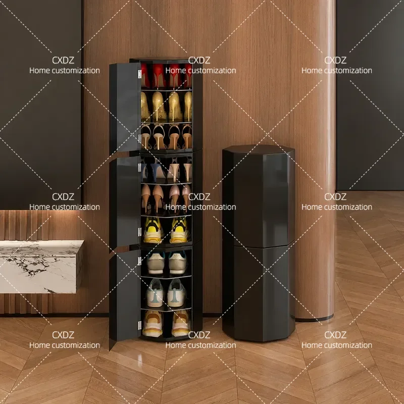 Multi Layer Space Saving Rotating Shoe Cabinet Steel Entry Door Porch Storage Simple Black Shoe Rack Adjustable