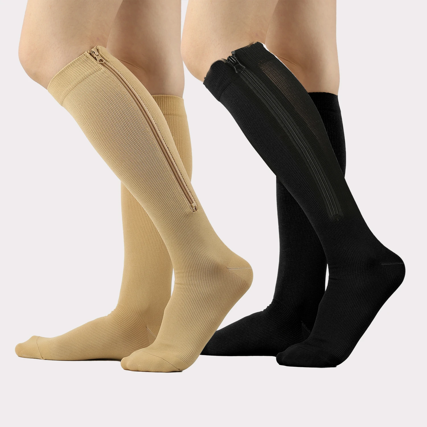 Sports pressure socks, new toe Compression stocking zipper socks, outdoor long leg elastic socks