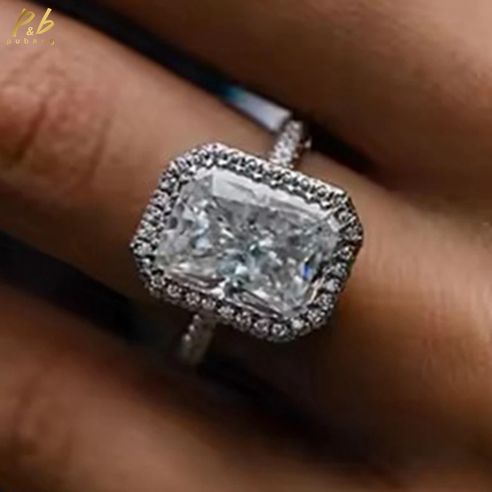 

PuBang Sparkling 3EX VVS1 Crushed Ice Cut Real Moissanite Woman Ring 8 Carat Original 9k 18k White Gold Fine Jewelry For Party