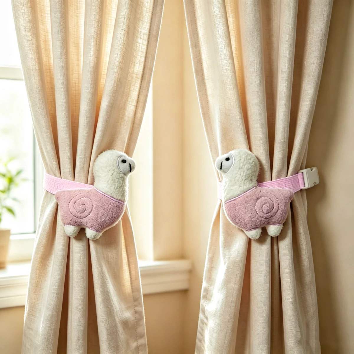 2Pcs Alpaca Curtain Tiebacks, Cute Cartoon Style, Plush Adjustable Strap, For Kids Bedroom Window Decor