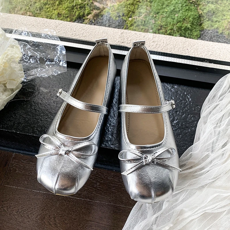 

New Style Designer Women Mary Jane Shoes Ballet Flats Women Shoes Round Toe Women's Shoe Bow Silk Satin Flats Shoes Plus Size