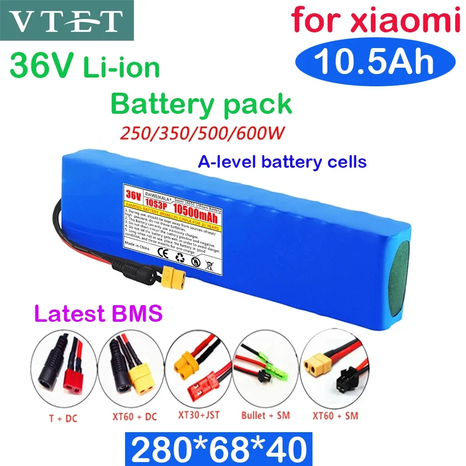 

2024 New 36V 10S3P 10.5Ah Li-ion Battery Pack 18650 500W High Power Battery for Xiaomi Electric Batteries A-level Battery Cells