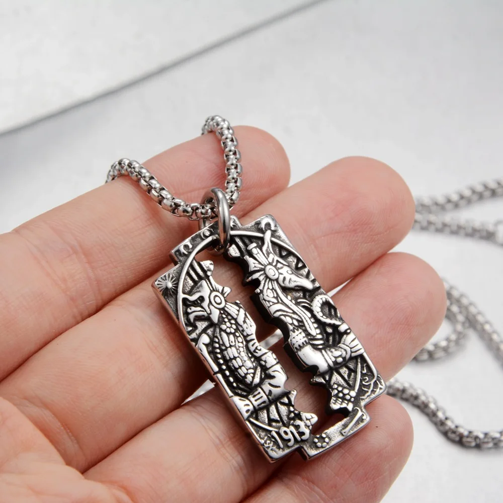 

Retro Skeleton Blade Pendant Necklace Stainless Steel Unisex Trendy Jewelry Versatile Matching Men's Fashion Accessories