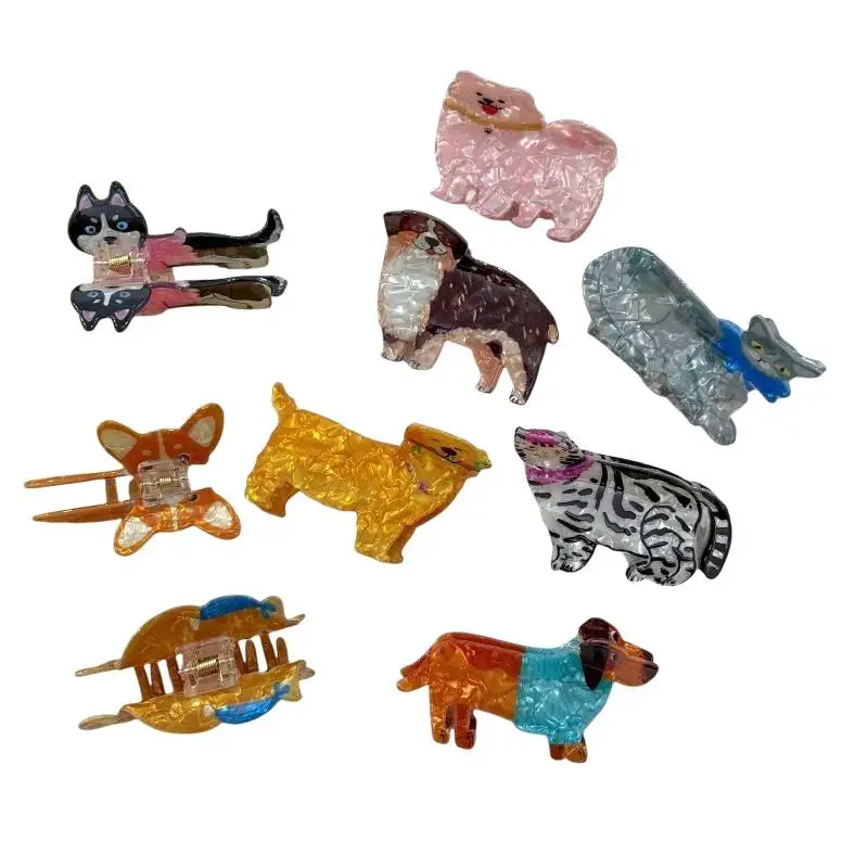 1 Stück Niedliche Cartoon-Acryl-Haarspange mit Hund-, Katzen- und Hai-Motiv für Frauen, Trendige Geometrische Haarspangen, Haarnadeln, Haaraccessoires, Geschenke – Detail 4