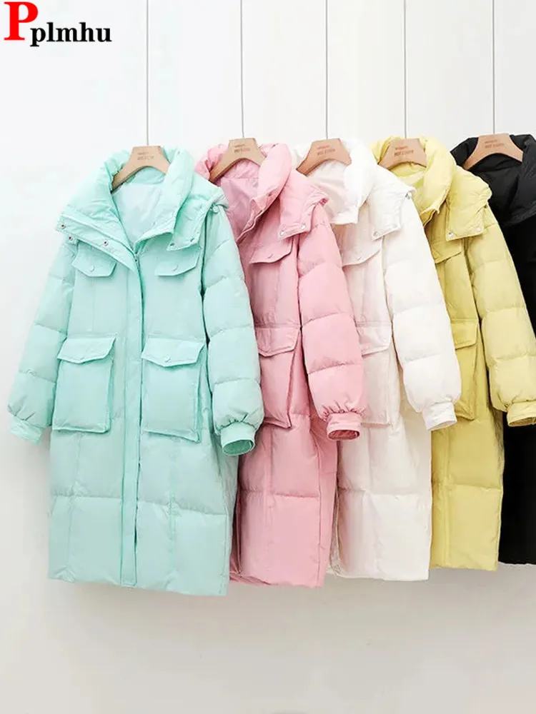 Loose Candy Color Warm Hooded Parkas Chaquetas Casual Solid Cotton Padded Winter Baggy Parca Jaqueta Chic Fashion Windproof Coat