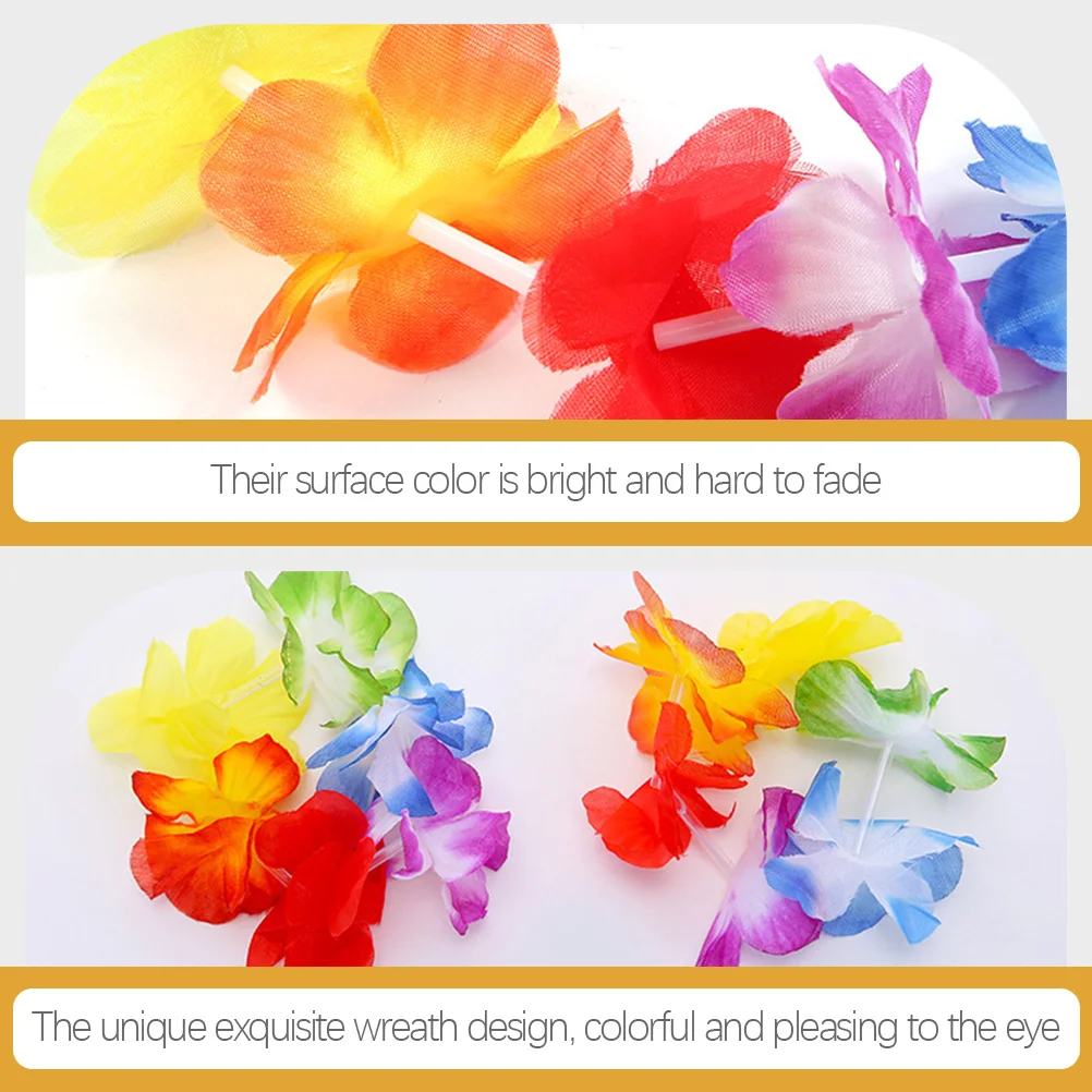 

1Set Grass Skirt Hula Costume Party Supplies Bright Flower Garland Hawaiian Luau Beach Wedding Performance Outfit