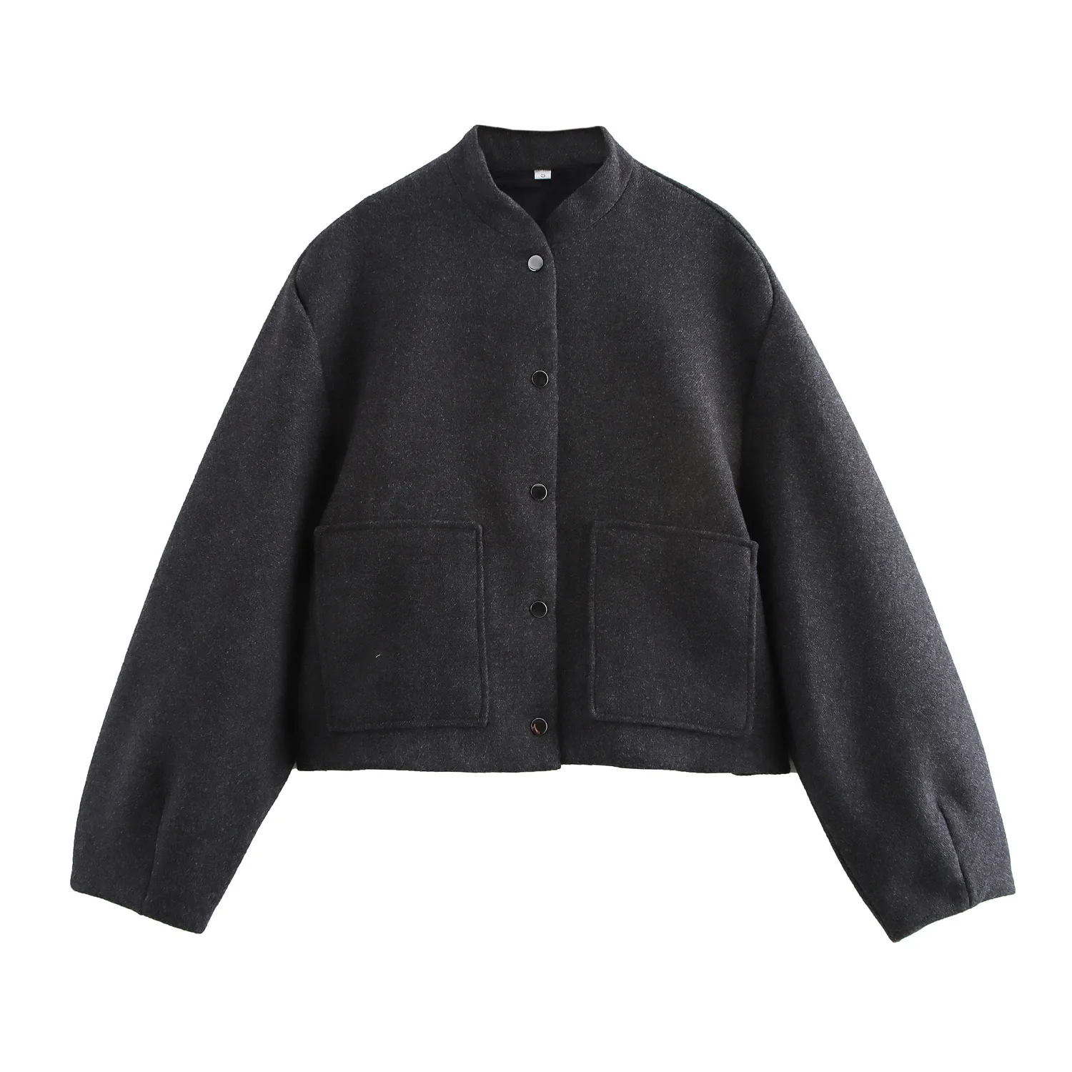 

Women's Woollen Black Coat, Short Bomber Jacket ,Stand Collar, Cleanfit, Office Lady, 2025
