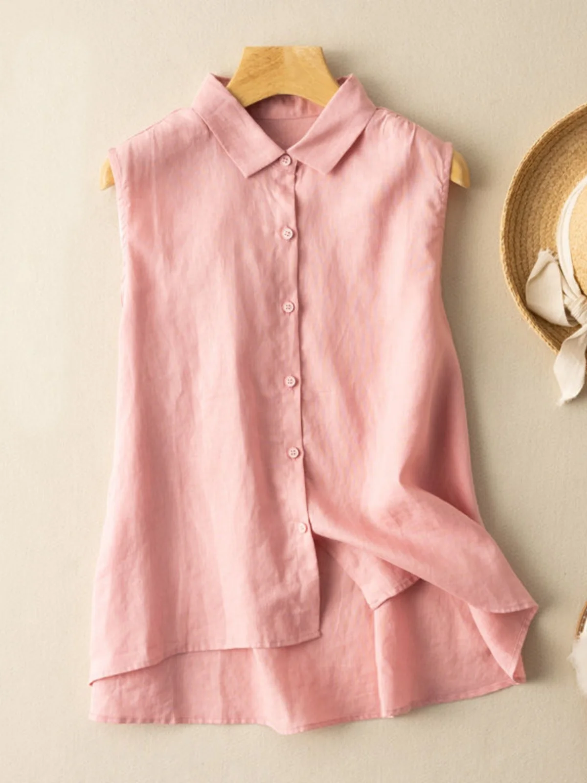 

High-End Japanese Sle Svel Cotton Linen irt Women Summer Color Casual Loose Linen Material Slimming Top