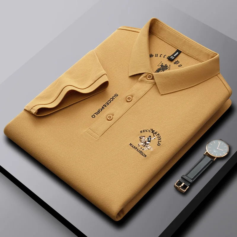 Luxury high-end exquisite embroidered men\'s solid color polo shirt short sleeved brand summer business casual breathable T-shirt