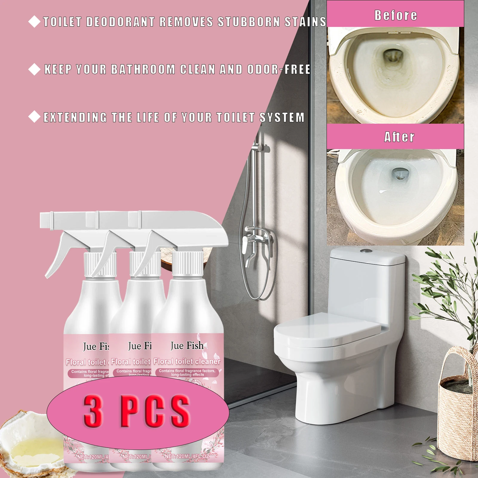 3pc Floral Toilet Bowl Cleaner Powerful Cleaning Agent Toilet Bowl Yellow Urine Stain Remover Bathroom Dirt Odor Fresher Cleaner