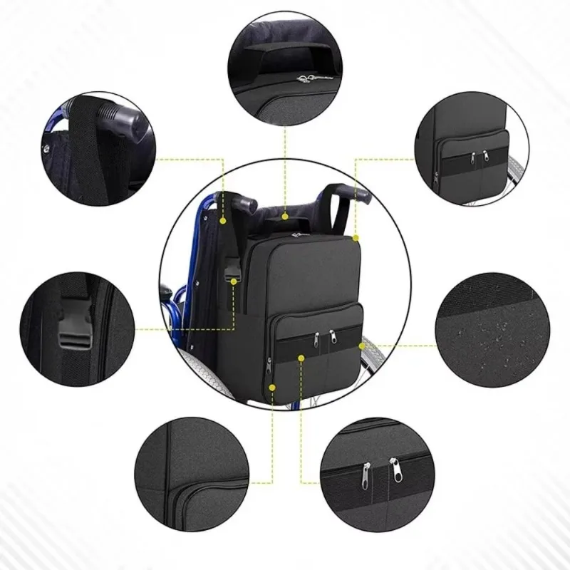 Factory Direct Compatible WithMulti-pocket Wheelchair Storage Bag Waterproof Large Capacity Wheel Chair Hanging Bag Wear-resista