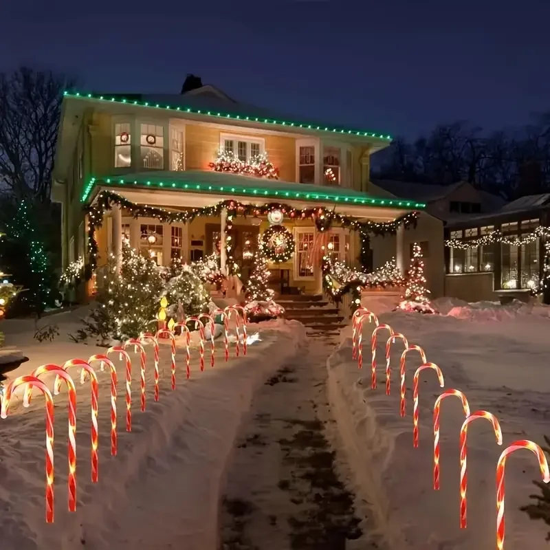 5PCS Christmas Solar Candy Cane Lights with 8 Modes Pathway Lights Suitable For Yard Driveway Lawn Garden Xmas Tree Decoration